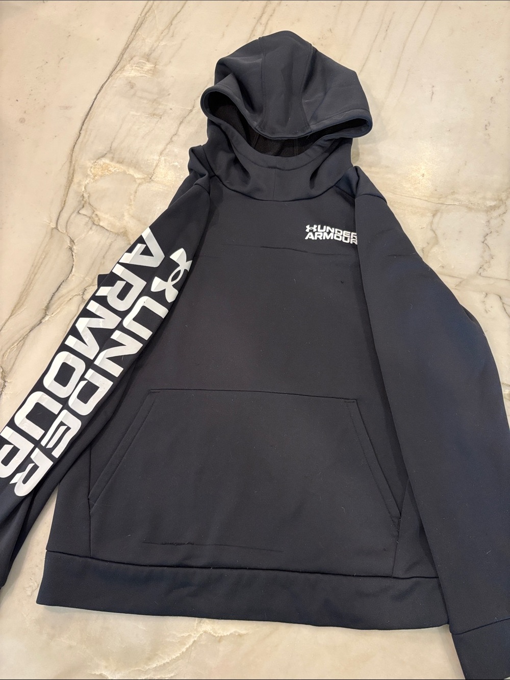Under Armour Black Pullover Hoodie with White Sleeve Logo